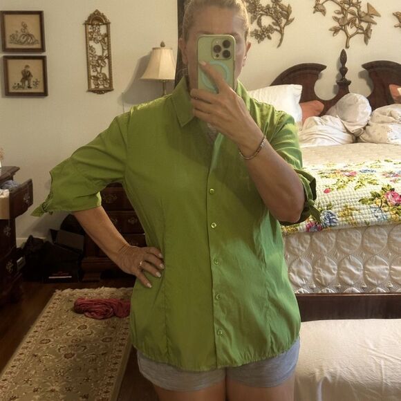 Ellen Tracy Green  3/4 Sleeve Button Down Cotton/Nylon/Spandex Shirt - Picture 2 of 12
